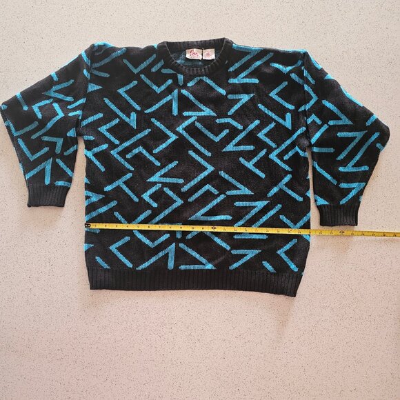 Vintage Eber Black and Blue Geometric 80s/90s Sweater Size Large - Picture 9 of 10